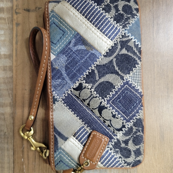 Coach Patchwork Denim Medium Wristlet - Picture 1 of 6
